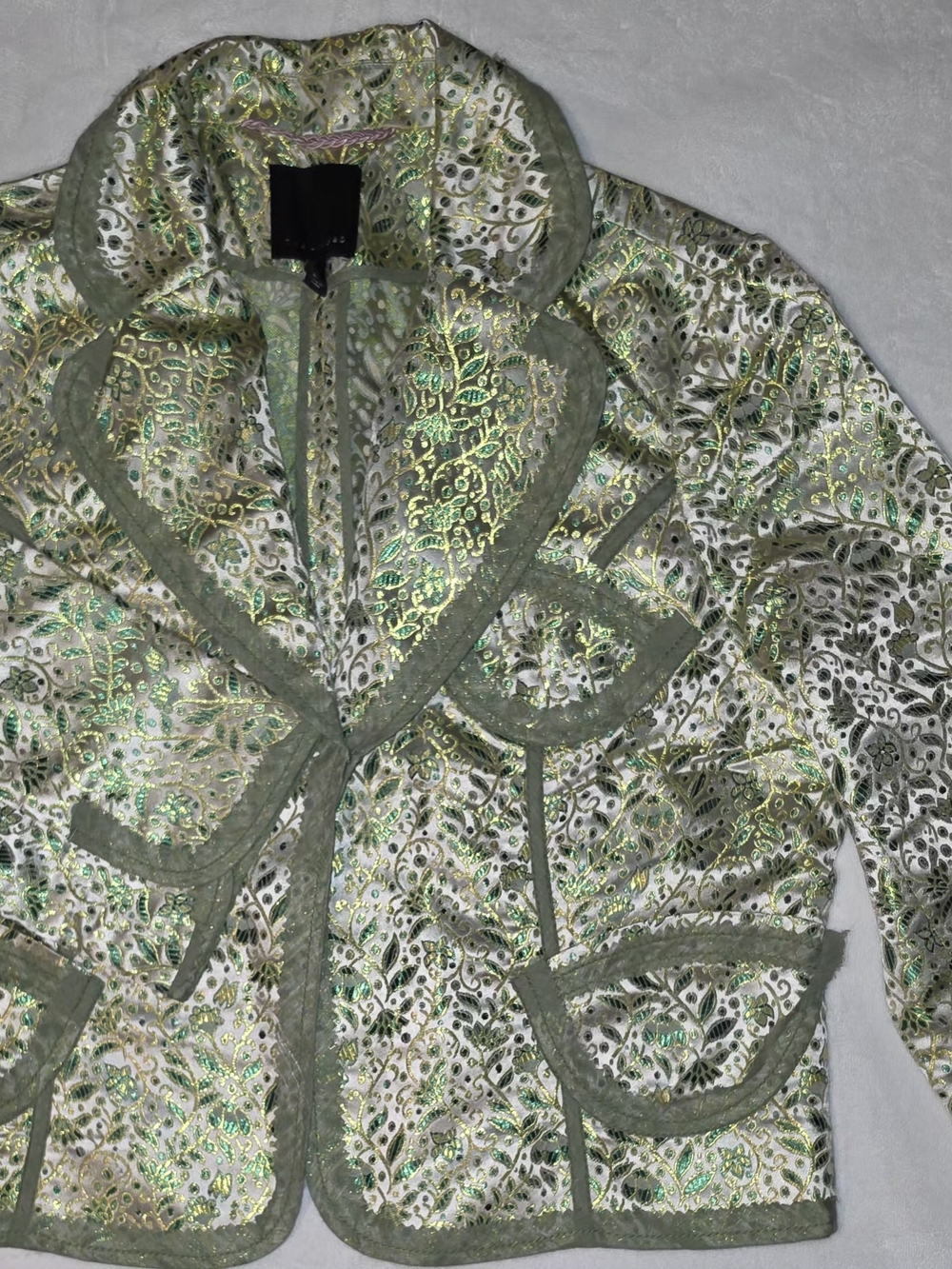The Limited Floral Brocade Vest Green & Gold Large Like New